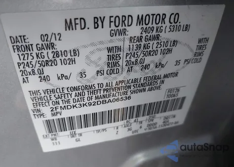 2013 Ford Edge Limited из США, поврежденный, VIN 2FMDK3K92DBA06536